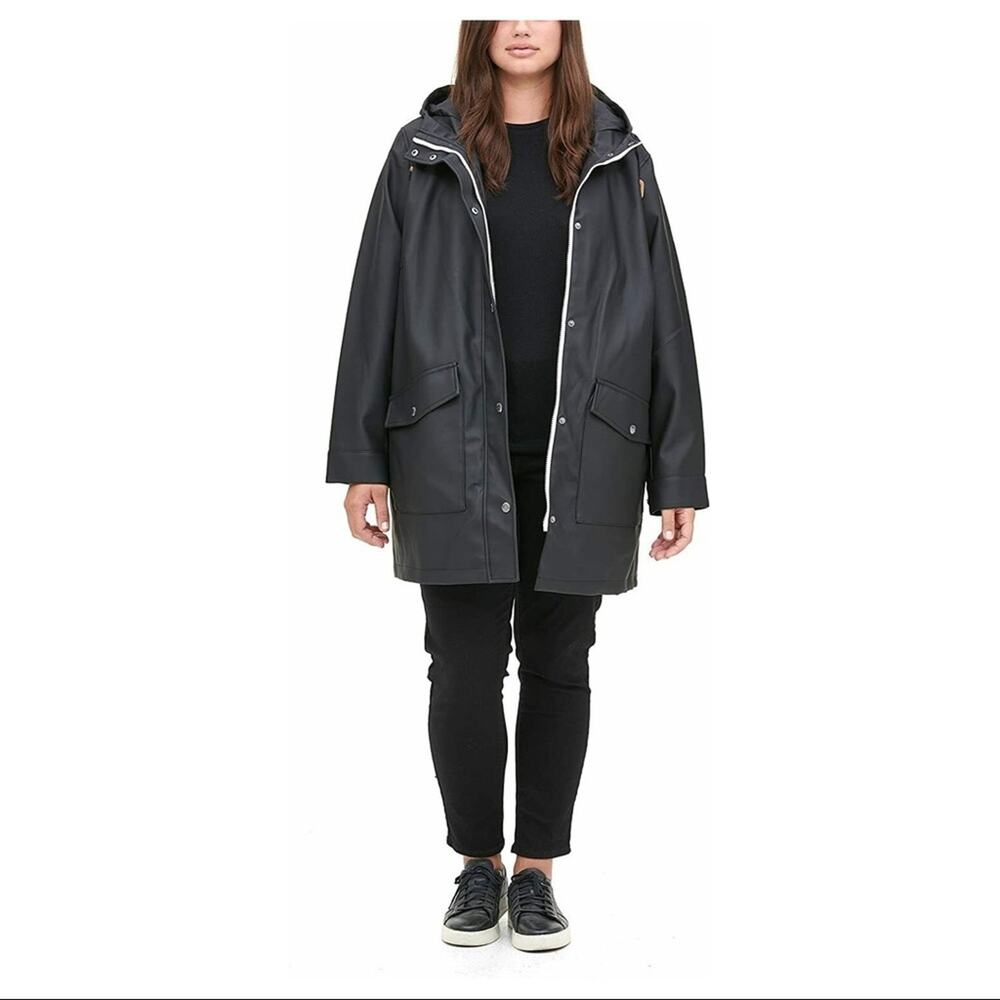 LEVIS Women’s Black Hooded Fishtail Raincoat Parka Jacket NWOT